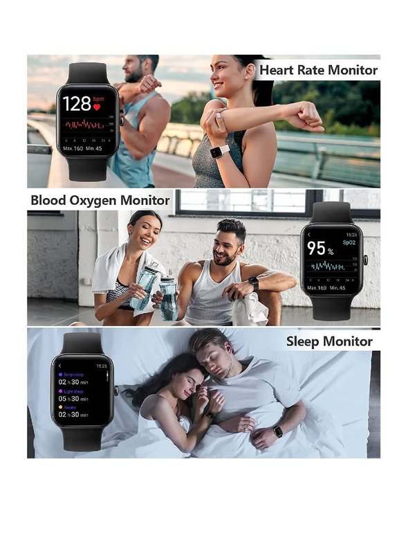 Bluetooth Fitness Tracker Smartwatch, Blood Pressure, Heart Rate Monitor, Full Touch Screen, Activity Tracker, IP68 Waterproof, Black