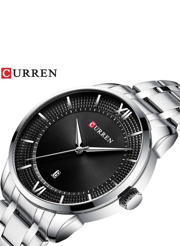 Curren Analog Watch for Men with Stainless Steel Band, Water Resistant, 8256, Silver-Black