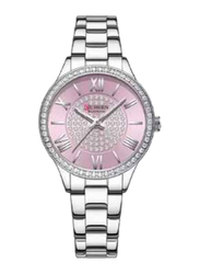 Curren Analog Watch for Women with Stainless Steel Band, Water Resistant, 9084, Silver-Pink