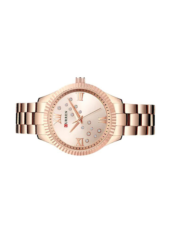 Curren Analog Watch for Women with Stainless Steel Band, Water Resistant, WT-CU-9009-RGO#D1, Rose Gold