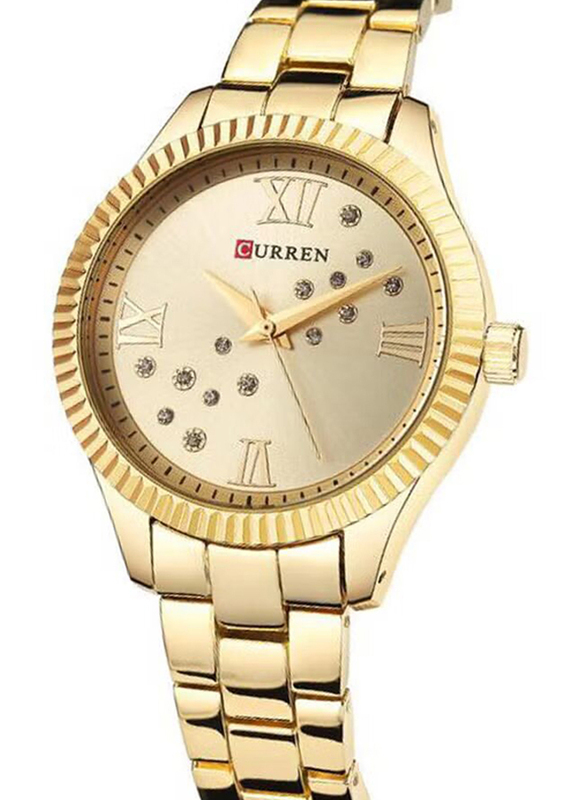 Curren Analog Watch for Women with Metal Band, 8260A, Gold-Gold