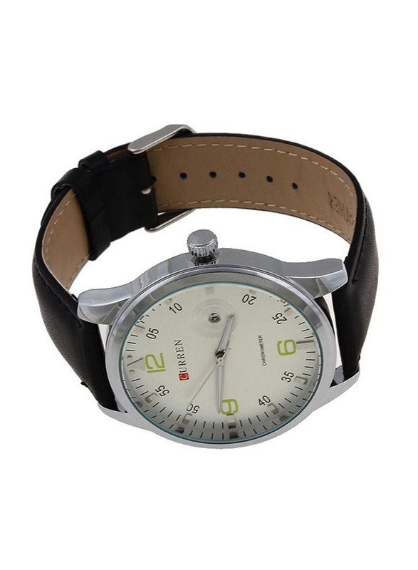 Curren Analog Watch for Men with Leather Band, 8116, Black-White