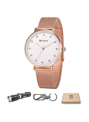 Curren Analog Watch for Women with Metal Band, Water Resistant, 9023, Rose Gold-White