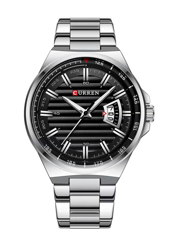 Curren Quartz Analog Watch for Men with Stainless Steel Band, Water Resistant, 8375, Silver-Black