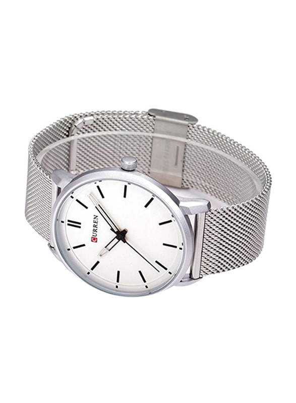 Curren Analog Watch for Men with Stainless Steel Band, Water Resistant, 8233, White-Silver