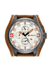 Curren Analog Watch for Men with Leather Band, NNSB03700285, Brown-White