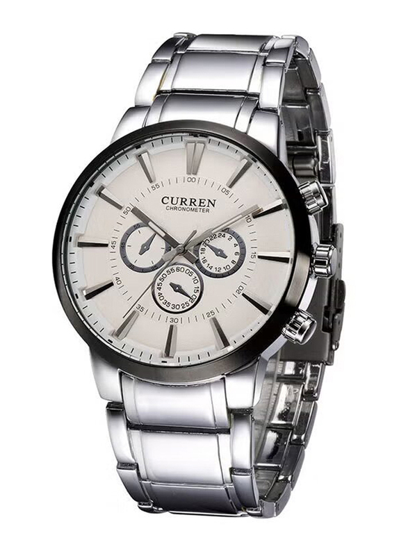 Curren Analog Watch for Men with Stainless Steel Band, J0286W-KM, Silver-White