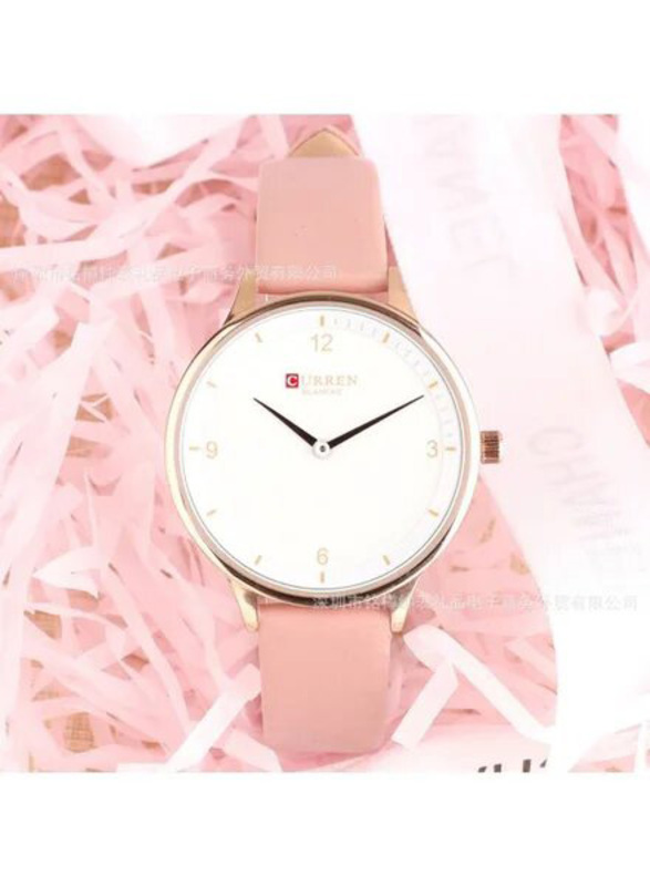 Curren Analog Watch for Girls with Leather Band, C9039L-2, Pink-White