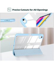 Hyx Apple iPad 10th Gen 10.9-inch Clear Transparent Back Shell Trifold Protective Case Shockproof Tablet Flip Case Cover with Pencil Holder, Sky Blue