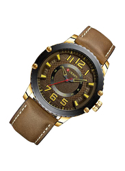 Curren Analog Watch for Men with Leather Band, Water Resistance, 8341-3, Brown-Green