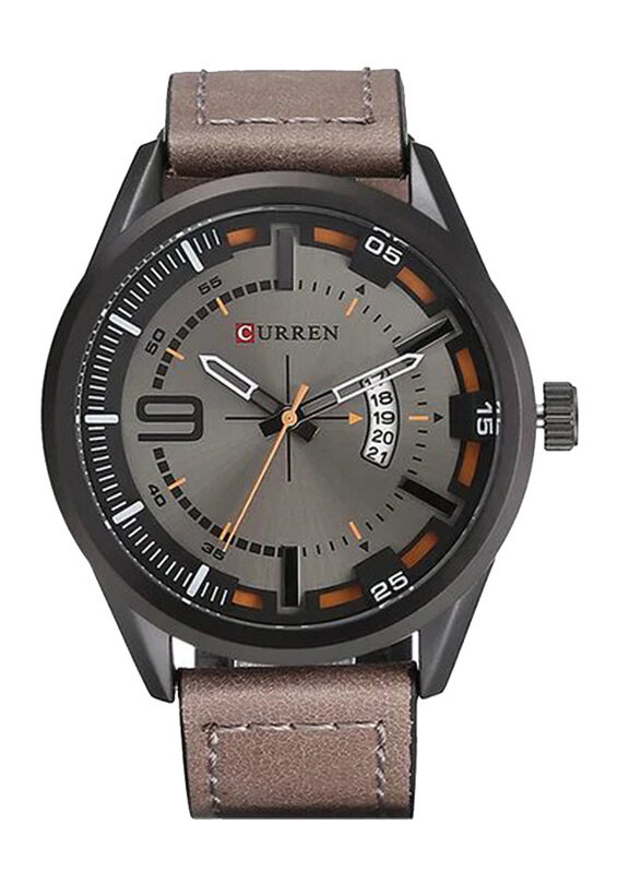 

Curren Analog Watch for Men with Leather Band, Water Resistant, 2499214, Grey-Black