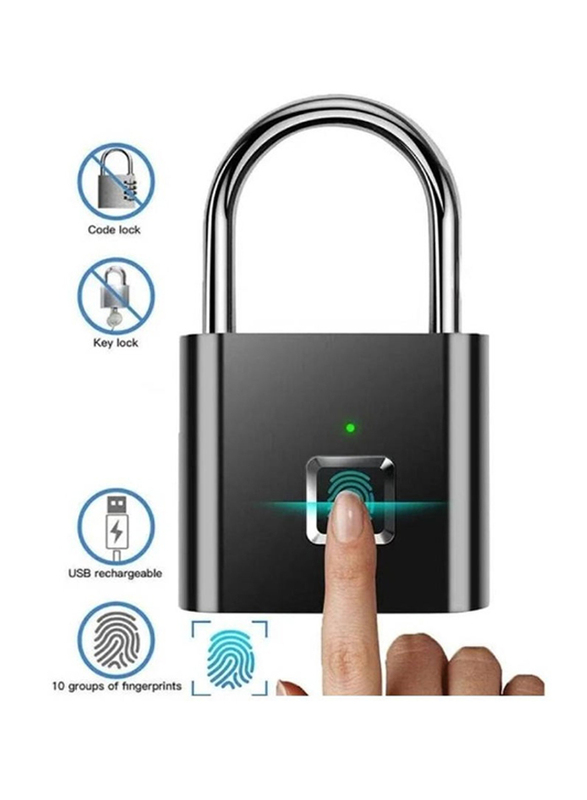 Arabest Smart Digital Alarm Pad Fingerprint Lock/Smart Biometric Fingerprint Padlock, Black