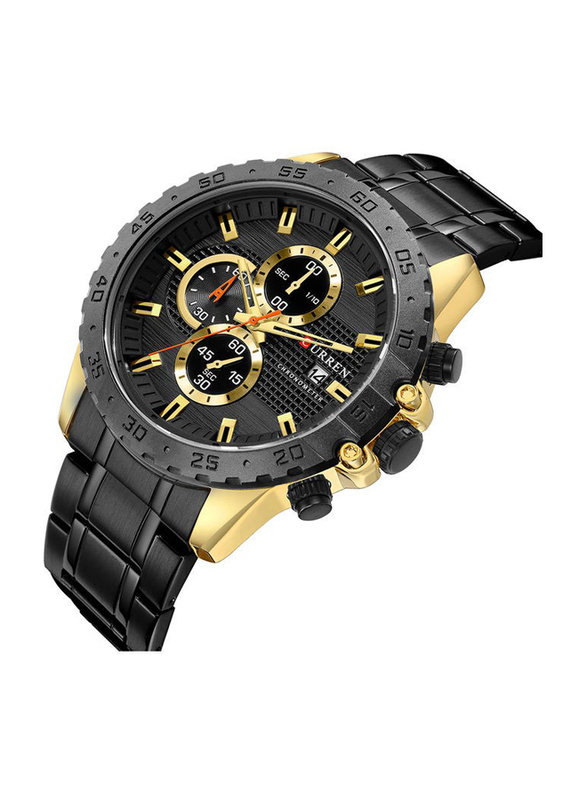 Curren Analog Watch for Men with Stainless Steel Band, Water Resistant and Chronograph, J3946G-B-KM, Black