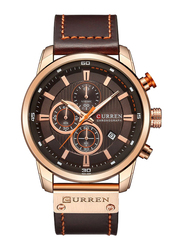 Curren Stylish Analog Wrist Watch for Men with Leather Band and Chronograph, Brown