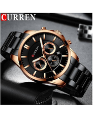 Curren Analog Watch for Men with Stainless Steel Band, Water Resistant and Chronography, N7778768222A, Black-Black
