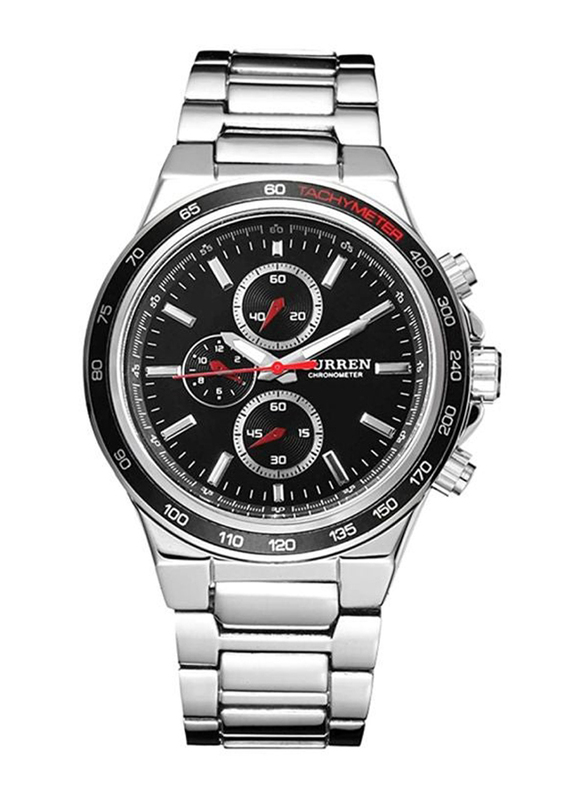 Curren Analog Watch for Men with Stainless Steel Band, Water Resistant & Chronograph, ESRETDXBWAT-684, Silver-Black
