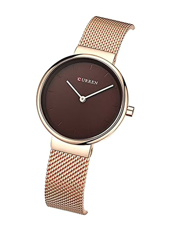 Curren Analog Watch for Women with Stainless Steel Band, Water Resistant, 9016, Rose Gold-Brown