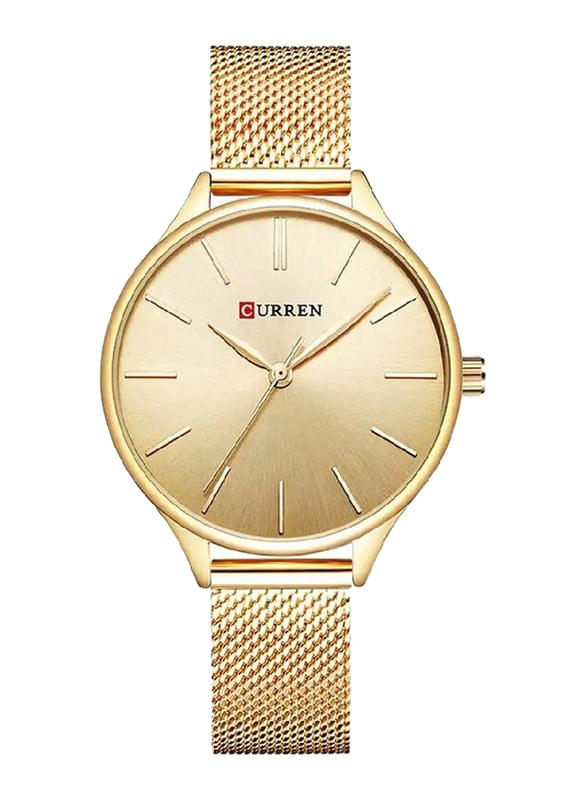 Curren Simple Quartz Analog Watch for Women with Stainless Steel Band, Water Resistant, Gold