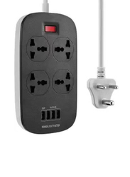 Xiuwoo Extension Cord With 4 Socket Outlets And 4 USB 2500W 3.4A Defender Series Overload Protection, Black