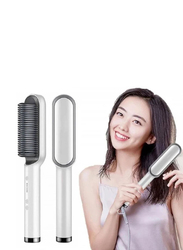 Professional 2-in-1 Hair Straightener Brush With Built In Comb, White/Black