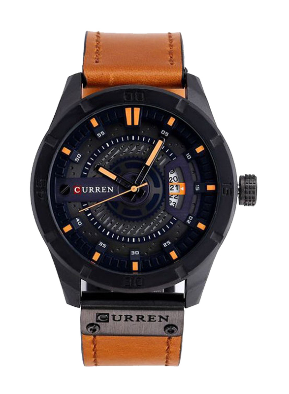 Curren Analog Watch for Men with Alloy Band, Not Water Resistant, J4171BC-KM, Orange-Black