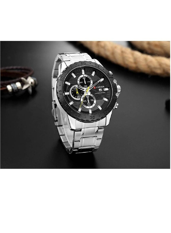 Curren Analog Watch for Men with Stainless Steel Band, Water Resistant and Chronography, N904843834A, Silver-Black