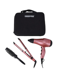 Geepas 4-in-1 Portable Hair Dryer Straightener Curler with Eva Bag Hair Dressing Set, Pink/Black