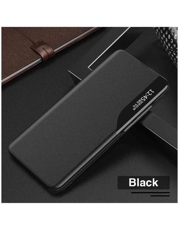 Case Me Oppo Reno 8 T Protective Windows Smart View Flip Foldable Kickstand Mobile Phone Case Cover, Black