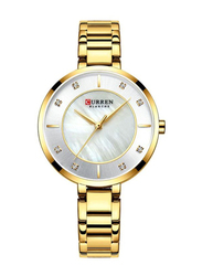 Curren Analog Watch for Women with Stainless Steel Band, Water Resistant, 9051, Silver-Gold