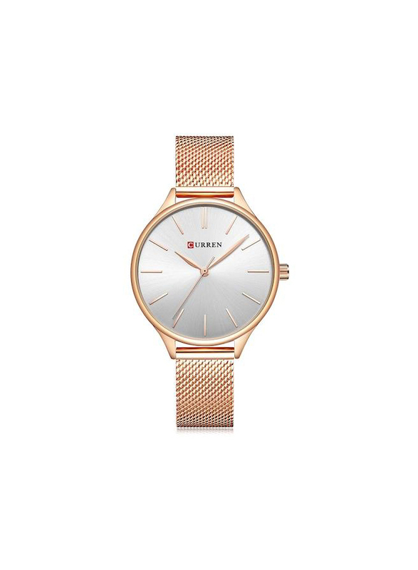 Curren Analog Watch for Women with Stainless Steel Band, 2578036, Rose Gold-White