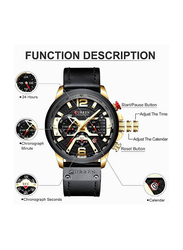 Curren Analog Watch for Men with Leather Band, Water Resistant and Chronograph, Black-Multicolour