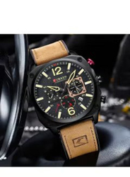 Curren Analog Watch for Men with Leather Band, Water Resistant and Chronograph, 8398, Black-Brown