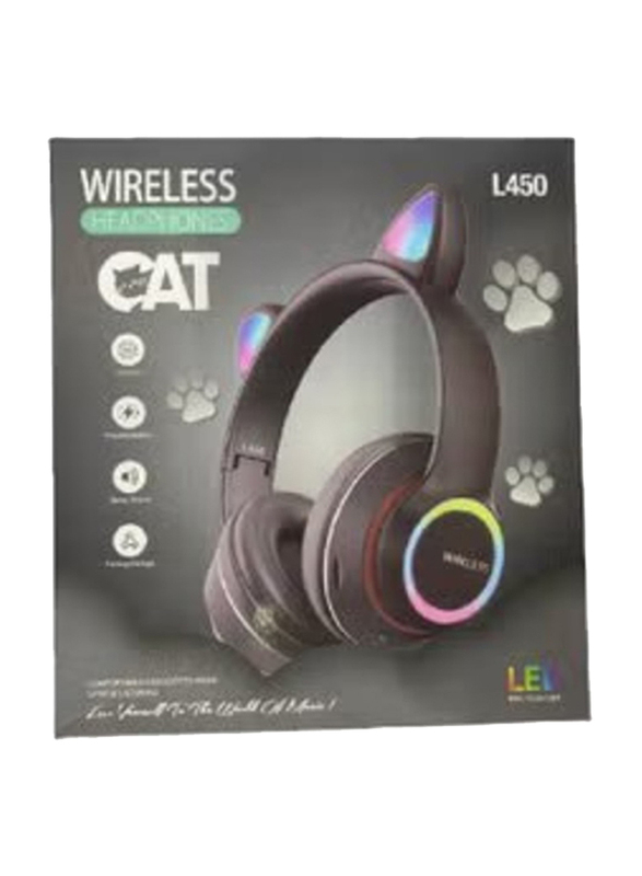 Wireless Bluetooth On-Ear Cat Headphone with Mic & RJB Light, Black