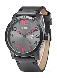 Curren Analog Watch for Men with Leather Band, Water Resistant, 8254-BKBK, Black