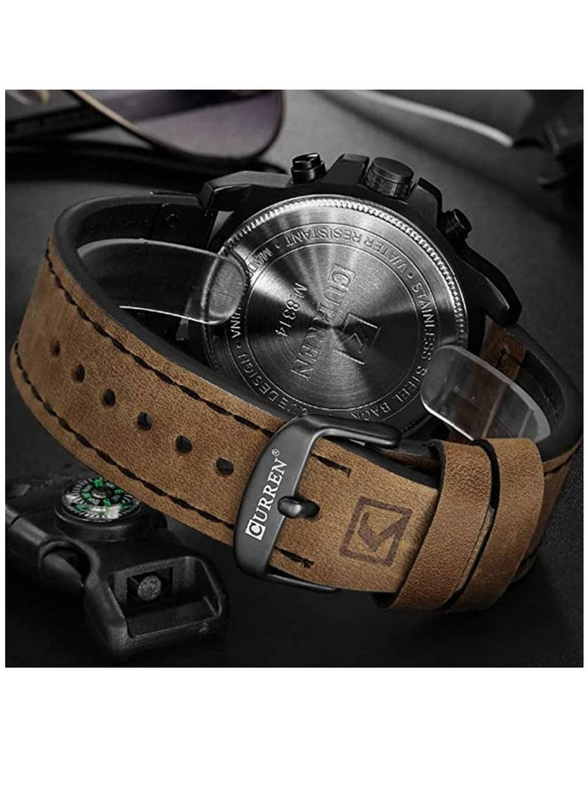 Curren Analog Watch for Men with Leather Band, Water Resistant and Chronograph, 8351, Brown-Grey