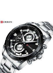 Curren Analog Watch for Men with Stainless Steel Band, Water Resistant and Chronograph, 8360, Silver-Black