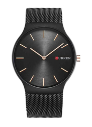 Curren Analog Watch for Men with Stainless Steel Band, Water Resistant, 32763276645, Black-Black