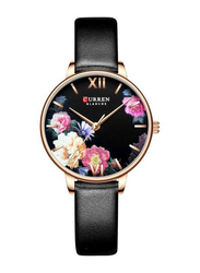 Curren Analog Watch for Women with Leather Band, Water Resistant, J4275B-KM, Black-Multicolour