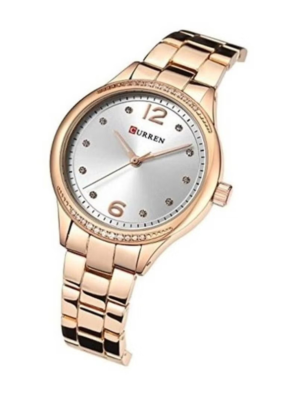 Curren Analog Watch for Women with Stainless Steel Band, Water Resistant, 9003, Rose Gold-White