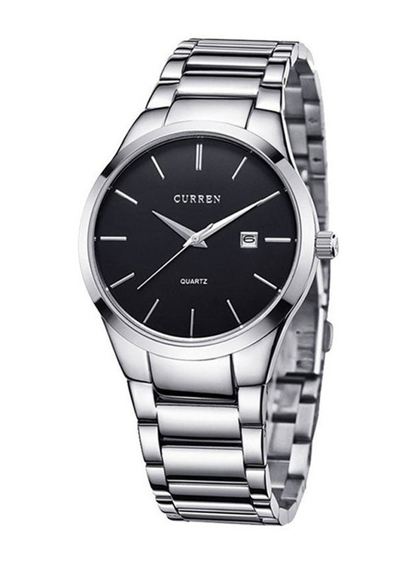 Curren Analog Watch for Men with Stainless Steel Band, Water Resistant, WT-CU-8106-SB#D21, Silver-Black