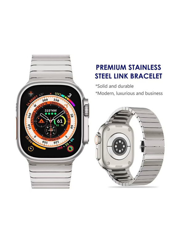 Ics Replacement Stainless Steel Metal Strap for Apple Watch Ultra 49mm, Silver