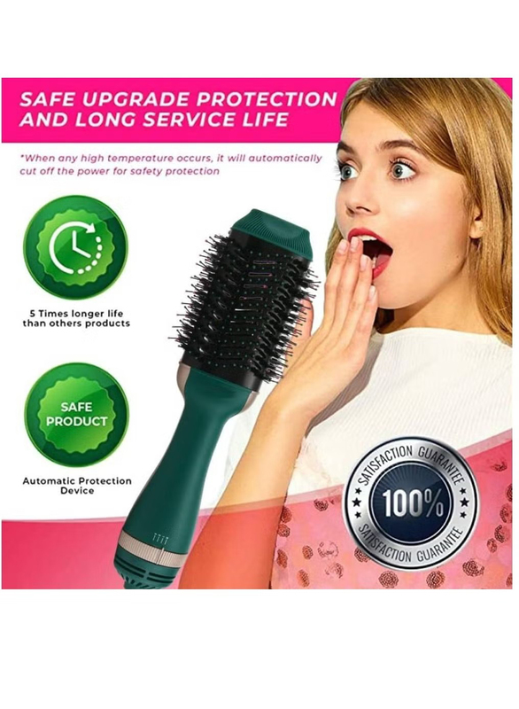 Arabest Professional Hot Air Styler One Step Hair Dryer & Volumizer Hair Straightener Brush Comb, Green