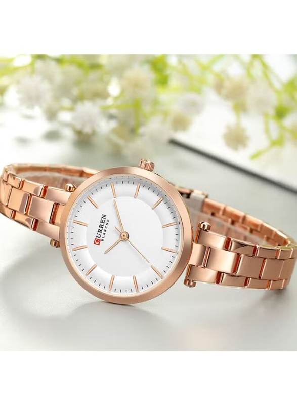 Curren Casual Analog Watch for Women with Stainless Steel Band, Water Resistant, J4170RGW-KM, Gold-White