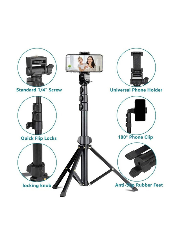 Selfie Stick Tripod with Bluetooth Remote Heavy Duty Aluminum Alloy Extendable For iPhone Android Phone, Black