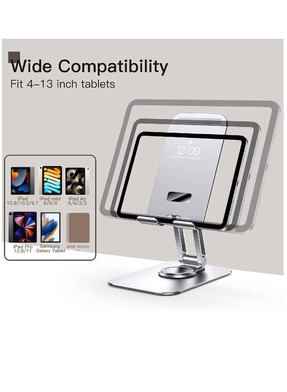 Adjustable Swivel Desktop Holder with 360 Degree Rotating Base, Silver