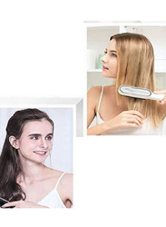 Electric Hair Straightener Brush with Ceramic Styling Comb, White