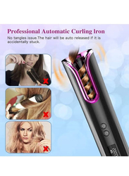 Rabos Cordless Automatic Hair Portable Rotating Curling Iron with USB Rechargeable Auto Shut-Off Curling Wand, LCD Display & Timer, Black