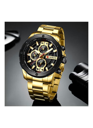 Curren Analog Watch for Men with Stainless Steel Band, J4006G-KM, Gold-Black