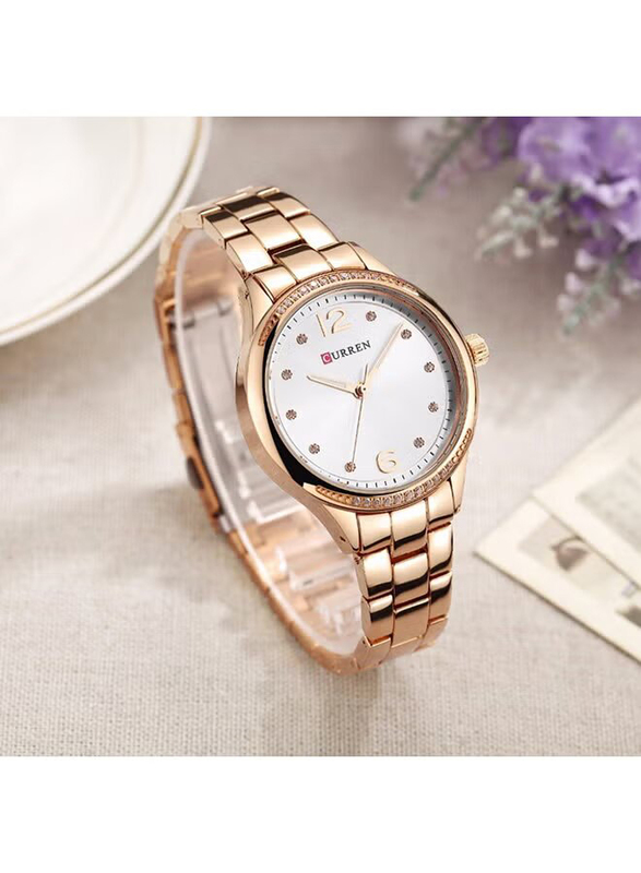 Curren Analog Watch for Women with Alloy Band, Water Resistant, 9003, Rose Gold-Silver