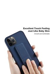 Apple iPhone 14 Pro Silicone Back Mobile Phone Case Cover with Foldable Magnetic Finger Strap and Hand Grip, Blue